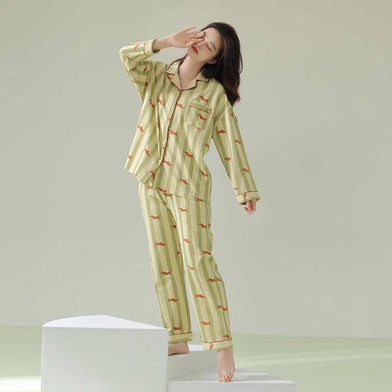 Spring And Autumn New Couple Pajamas Cotton Long-sleeved Cardigan - Nioor