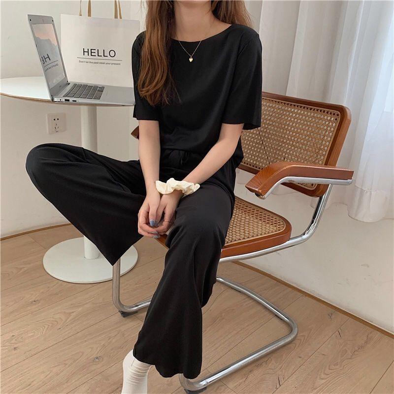 Spring And Summer New Ice Silk Soft Suit Outer Shorts Trousers Home Wear Two-piece Suit - Nioor