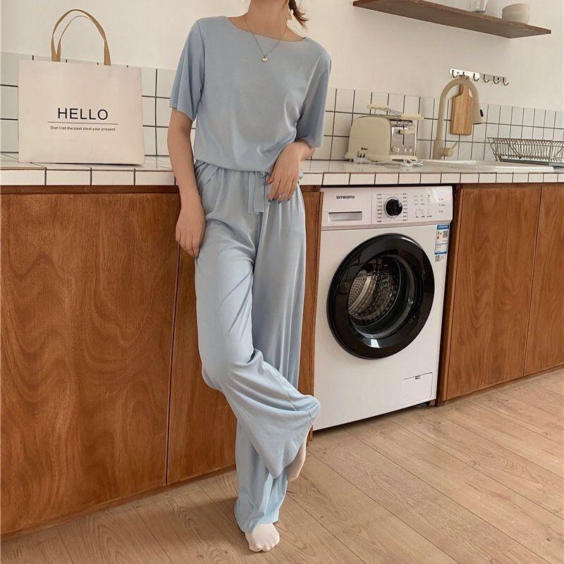 Spring And Summer New Ice Silk Soft Suit Outer Shorts Trousers Home Wear Two-piece Suit - Nioor