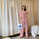 Spring And Summer New Ice Silk Soft Suit Outer Shorts Trousers Home Wear Two-piece Suit - Nioor