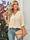 Spring And Summer Women's Clothing Fashion Solid Color Loose V-neck 34 Sleeves Top - Nioor