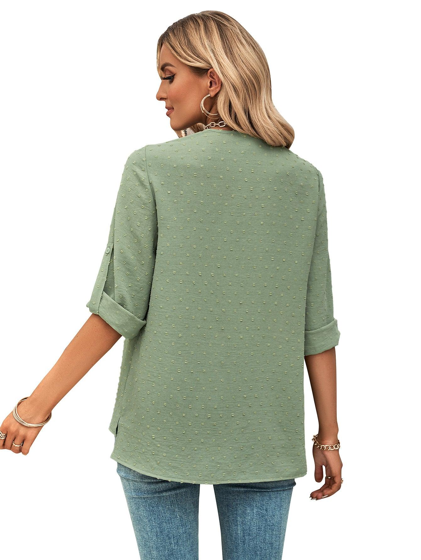 Spring And Summer Women's Clothing Fashion Solid Color Loose V-neck 34 Sleeves Top - Nioor