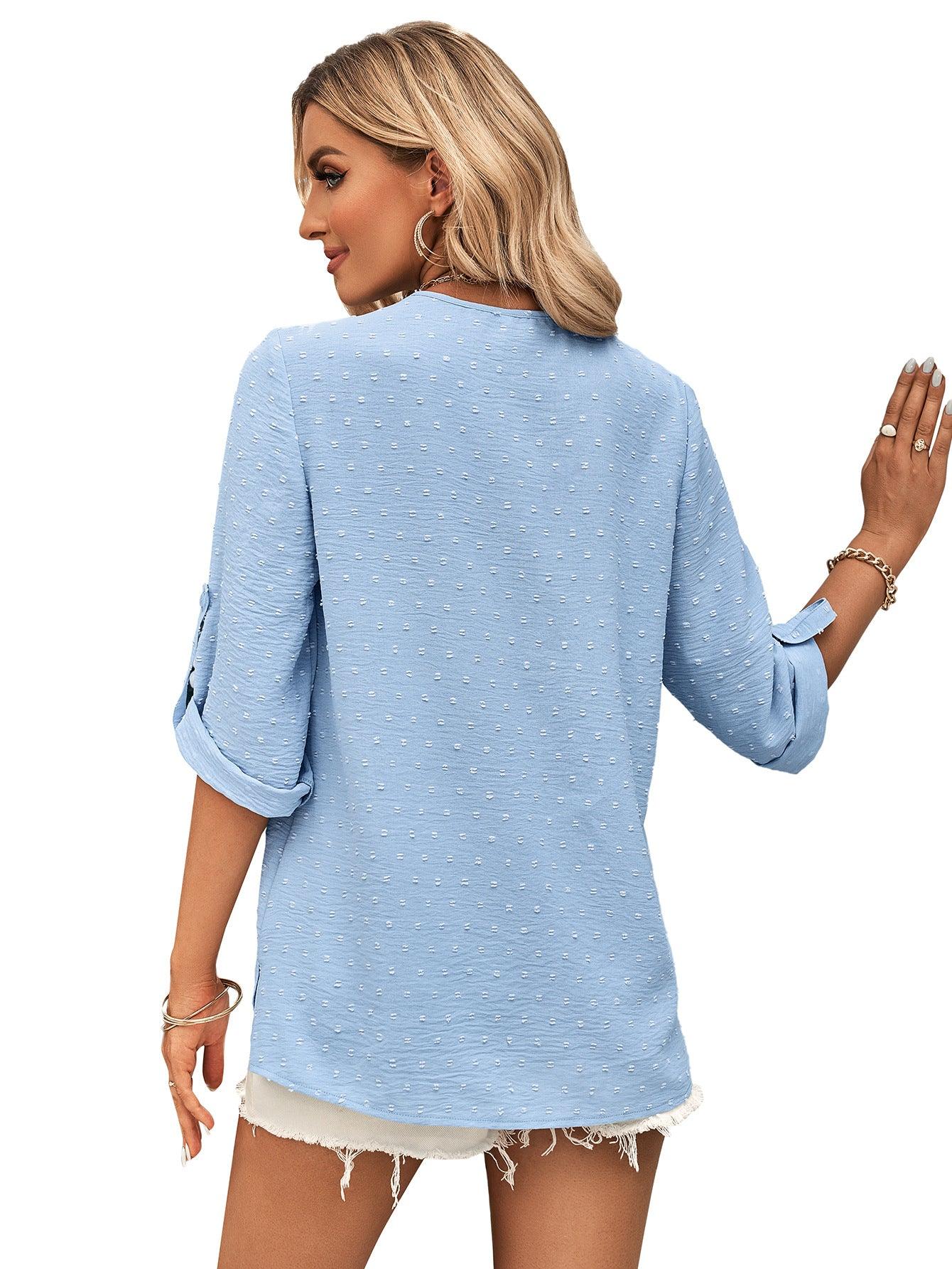 Spring And Summer Women's Clothing Fashion Solid Color Loose V-neck 34 Sleeves Top - Nioor