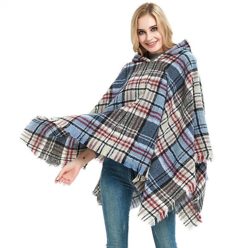 Spring Autumn And Winter Plaid Ribbon Cap Cape And Shawl - Nioor