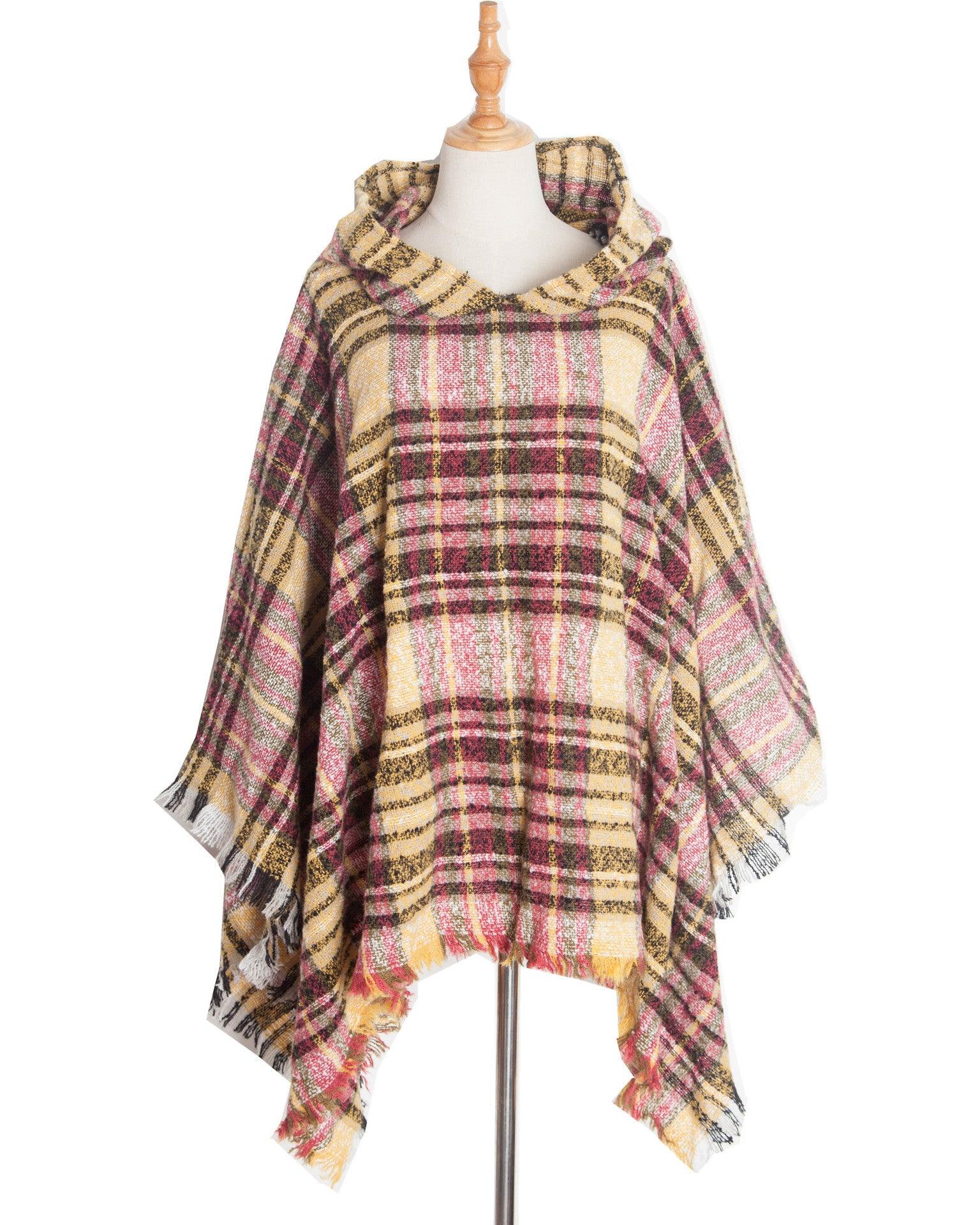 Spring Autumn And Winter Plaid Ribbon Cap Cape And Shawl - Nioor