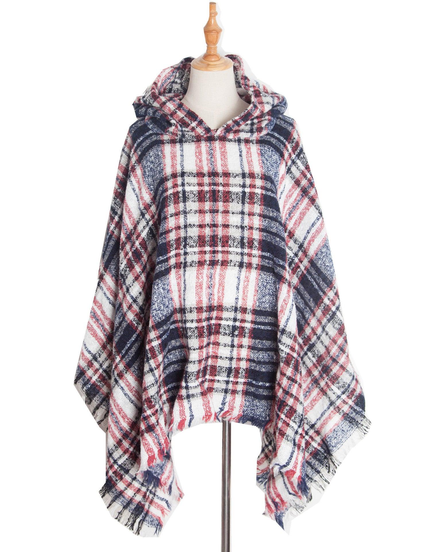 Spring Autumn And Winter Plaid Ribbon Cap Cape And Shawl - Nioor