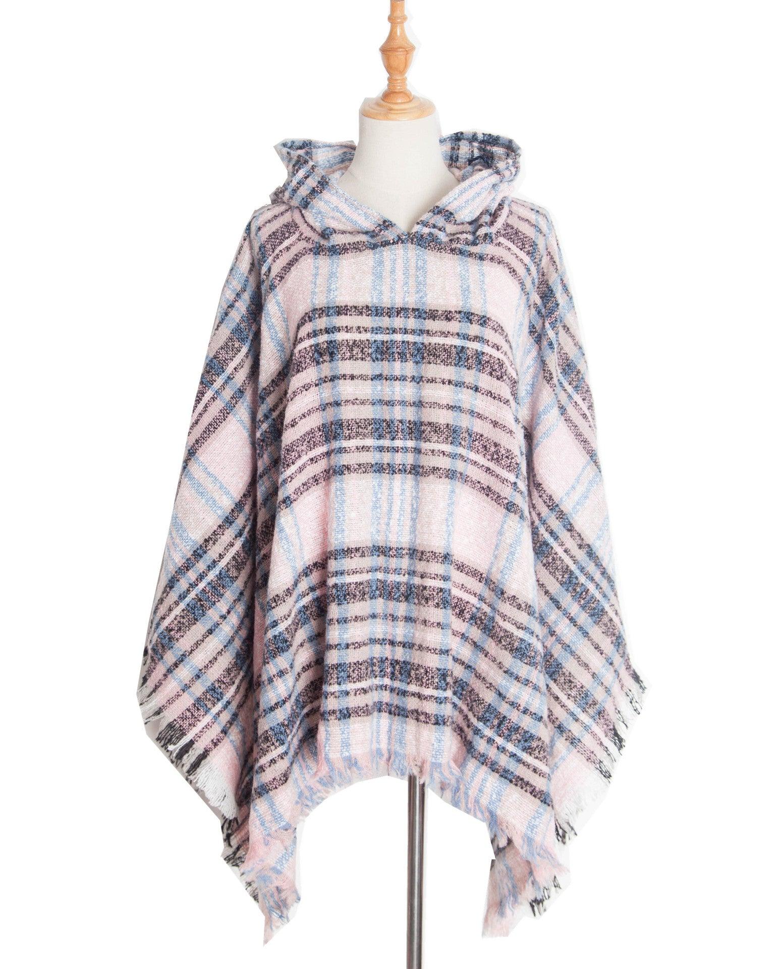 Spring Autumn And Winter Plaid Ribbon Cap Cape And Shawl - Nioor