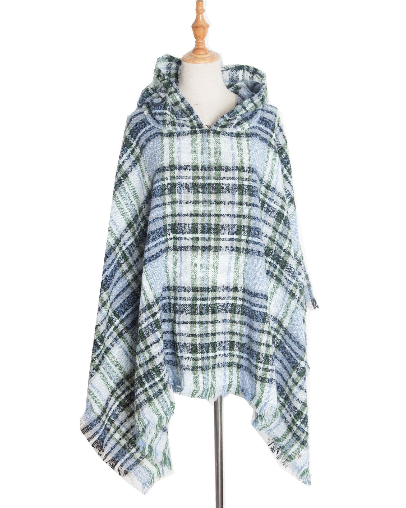 Spring Autumn And Winter Plaid Ribbon Cap Cape And Shawl - Nioor