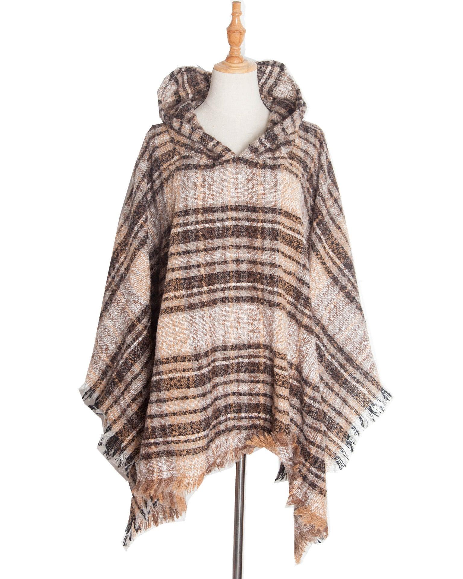 Spring Autumn And Winter Plaid Ribbon Cap Cape And Shawl - Nioor