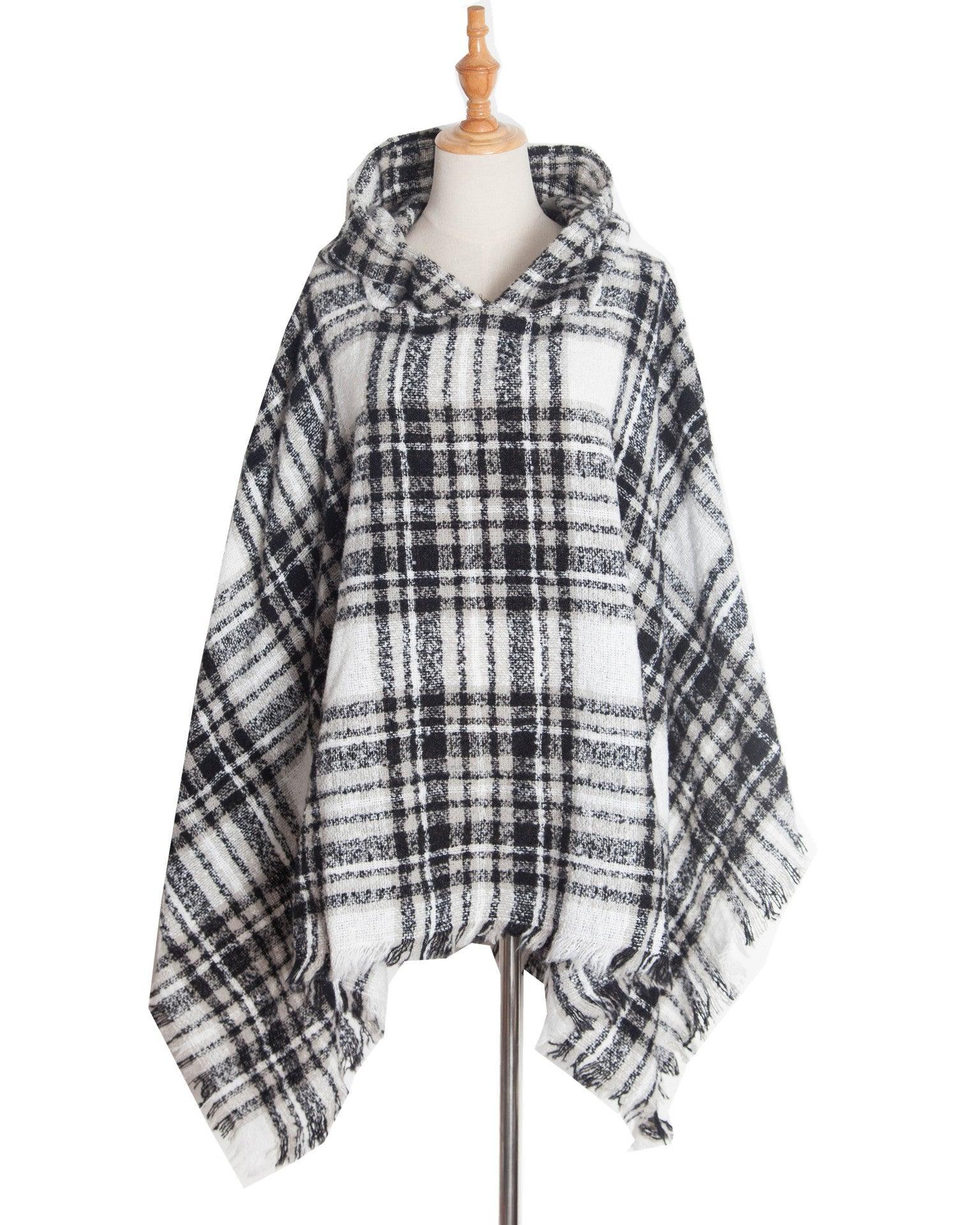 Spring Autumn And Winter Plaid Ribbon Cap Cape And Shawl - Nioor