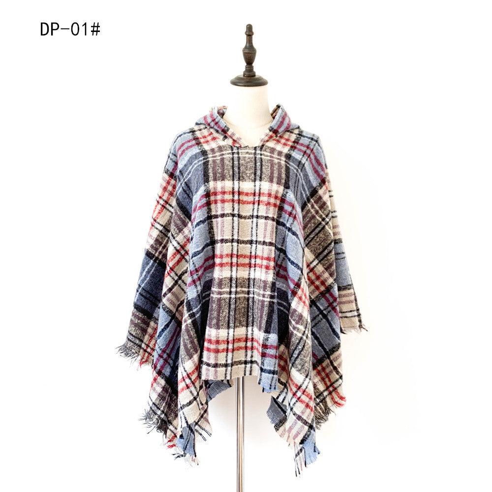 Spring Autumn And Winter Plaid Ribbon Cap Cape And Shawl - Nioor