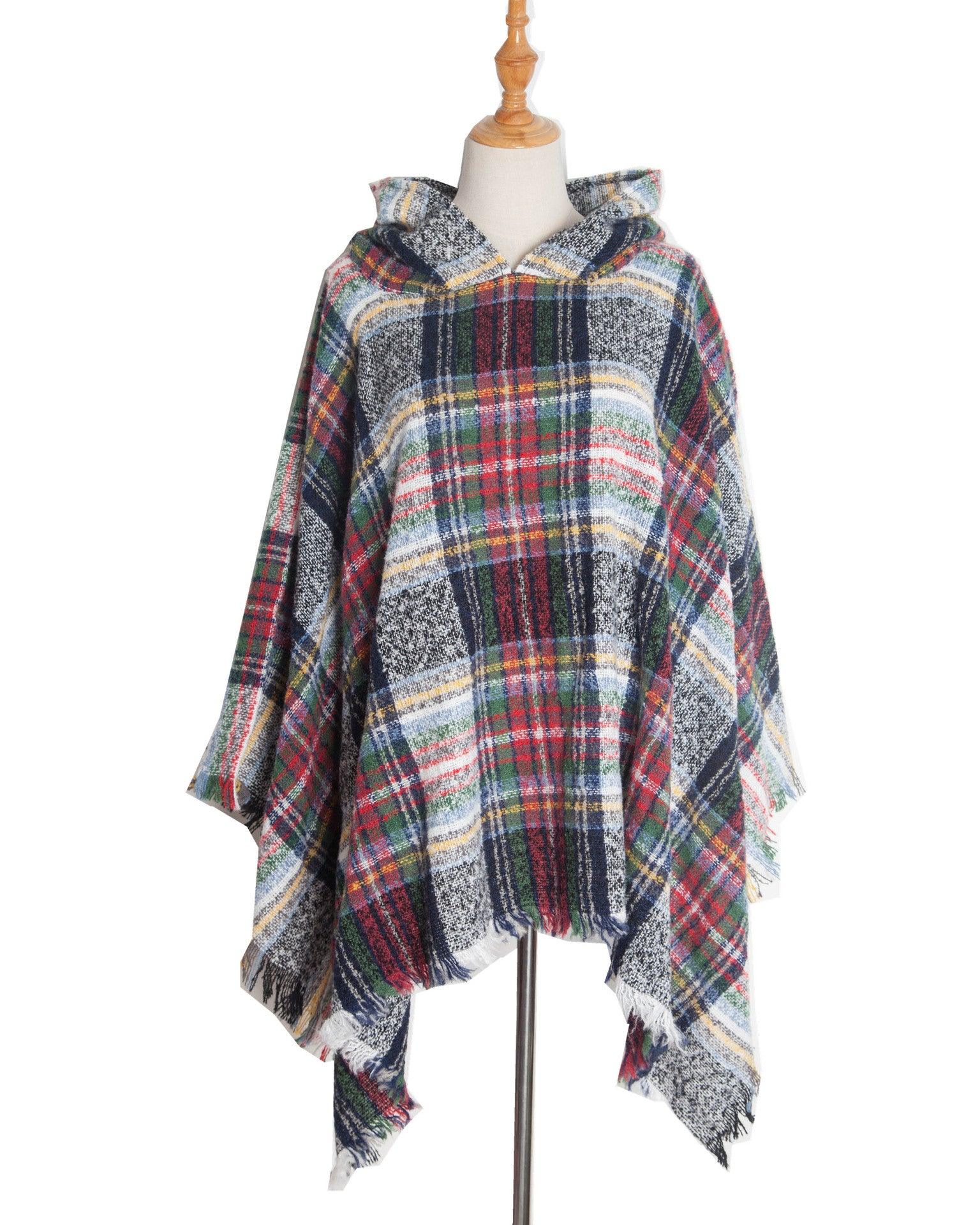 Spring Autumn And Winter Plaid Ribbon Cap Cape And Shawl - Nioor