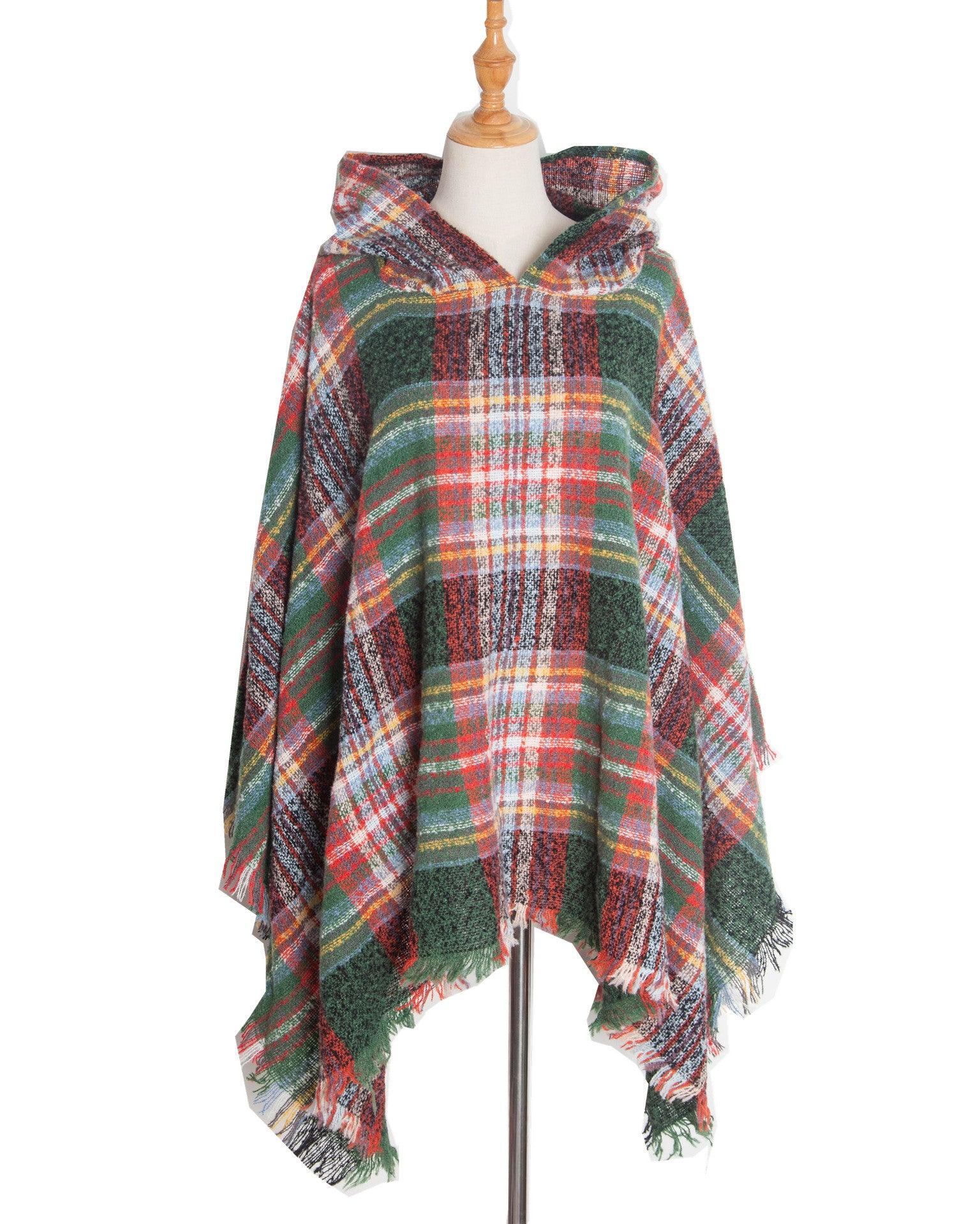 Spring Autumn And Winter Plaid Ribbon Cap Cape And Shawl - Nioor