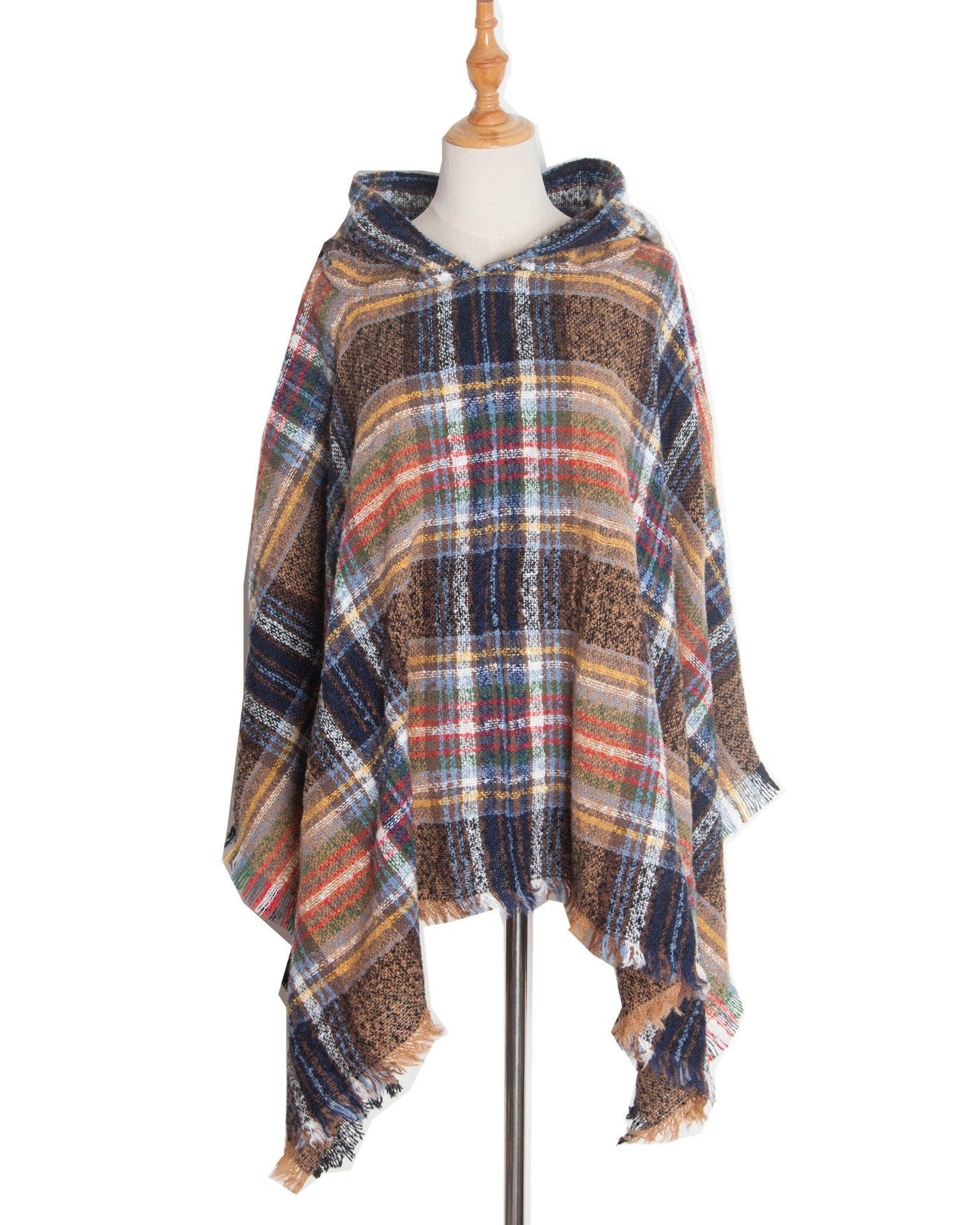 Spring Autumn And Winter Plaid Ribbon Cap Cape And Shawl - Nioor