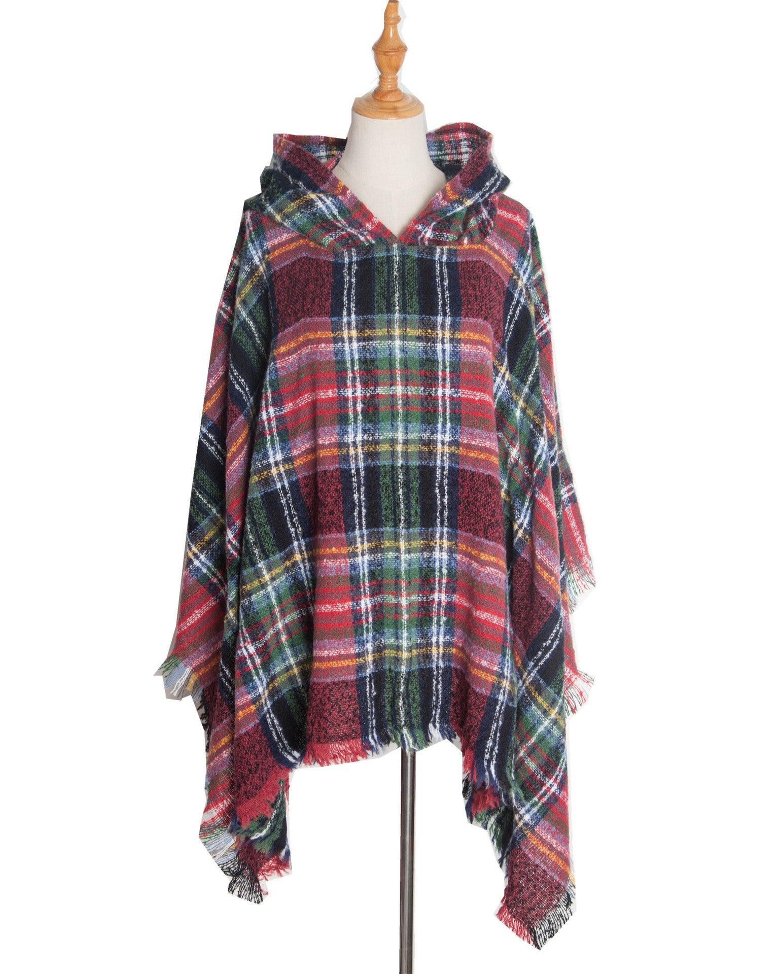 Spring Autumn And Winter Plaid Ribbon Cap Cape And Shawl - Nioor