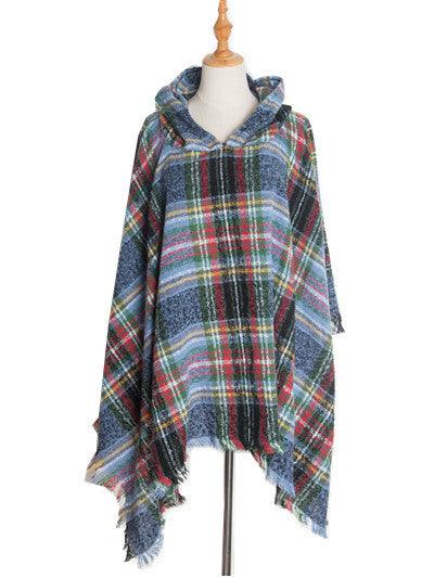 Spring Autumn And Winter Plaid Ribbon Cap Cape And Shawl - Nioor