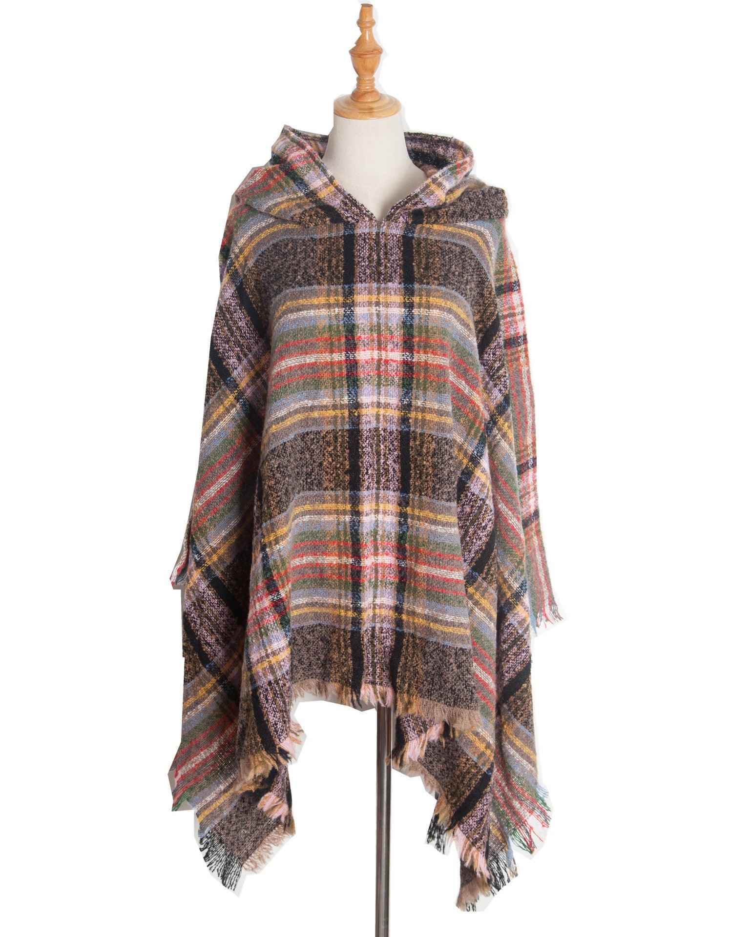 Spring Autumn And Winter Plaid Ribbon Cap Cape And Shawl - Nioor