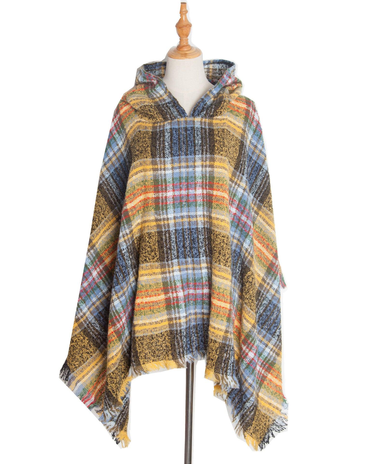 Spring Autumn And Winter Plaid Ribbon Cap Cape And Shawl - Nioor