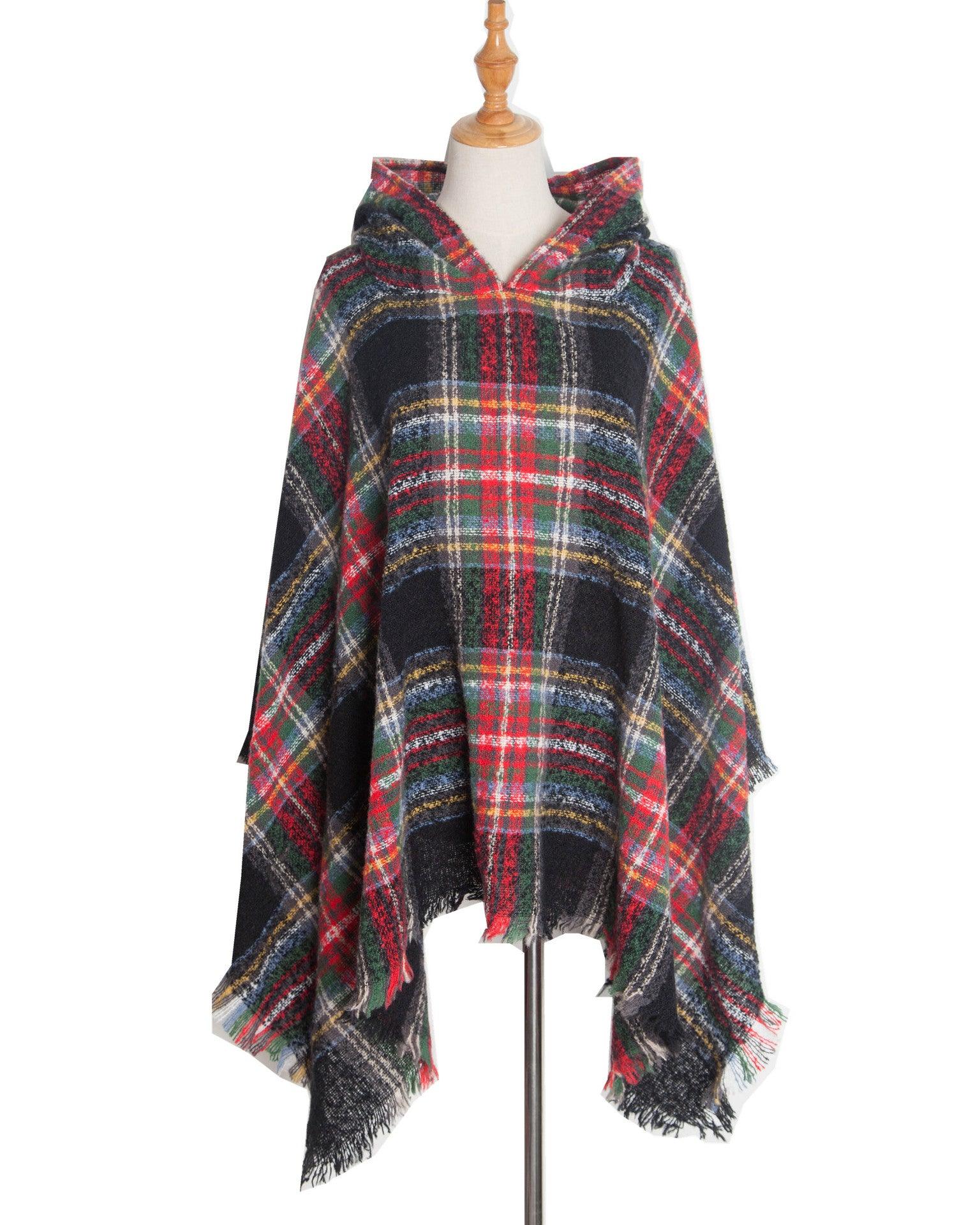 Spring Autumn And Winter Plaid Ribbon Cap Cape And Shawl - Nioor