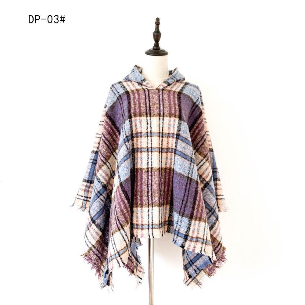 Spring Autumn And Winter Plaid Ribbon Cap Cape And Shawl - Nioor