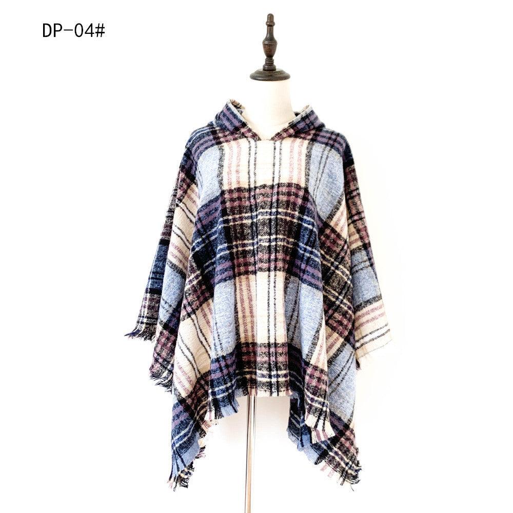 Spring Autumn And Winter Plaid Ribbon Cap Cape And Shawl - Nioor