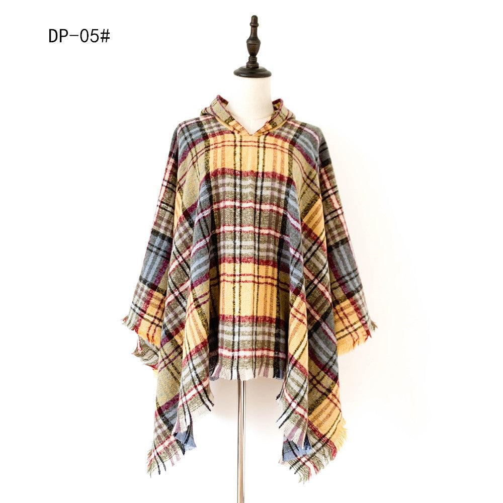 Spring Autumn And Winter Plaid Ribbon Cap Cape And Shawl - Nioor