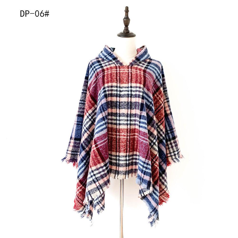 Spring Autumn And Winter Plaid Ribbon Cap Cape And Shawl - Nioor