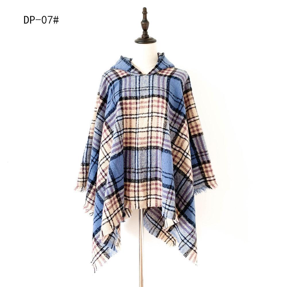 Spring Autumn And Winter Plaid Ribbon Cap Cape And Shawl - Nioor