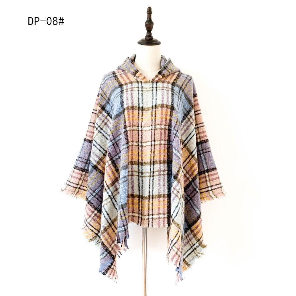 Spring Autumn And Winter Plaid Ribbon Cap Cape And Shawl - Nioor