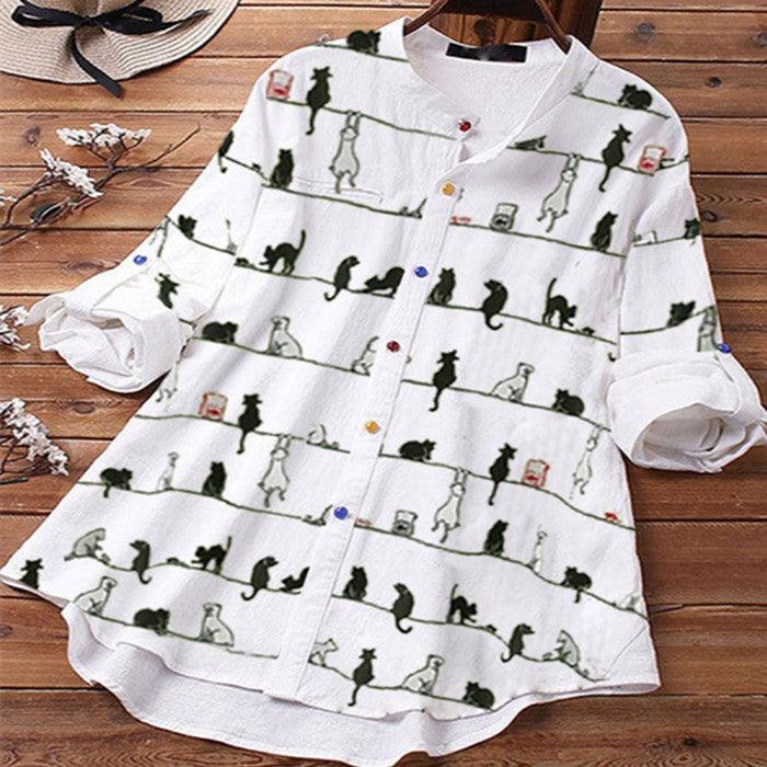 Spring New Cartoon Printed T-shirt Color Button Shirt - Nioor