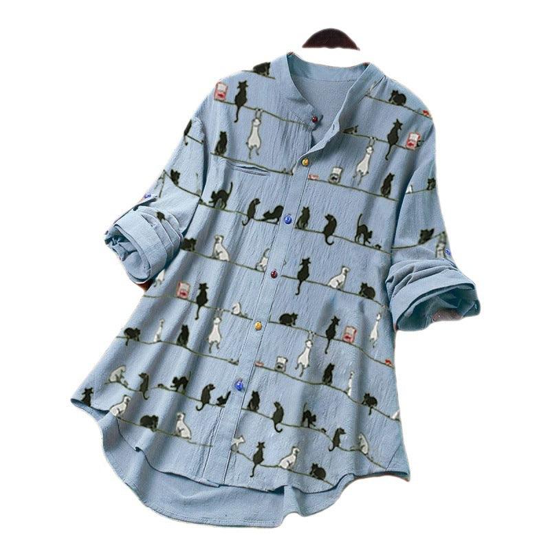 Spring New Cartoon Printed T-shirt Color Button Shirt - Nioor