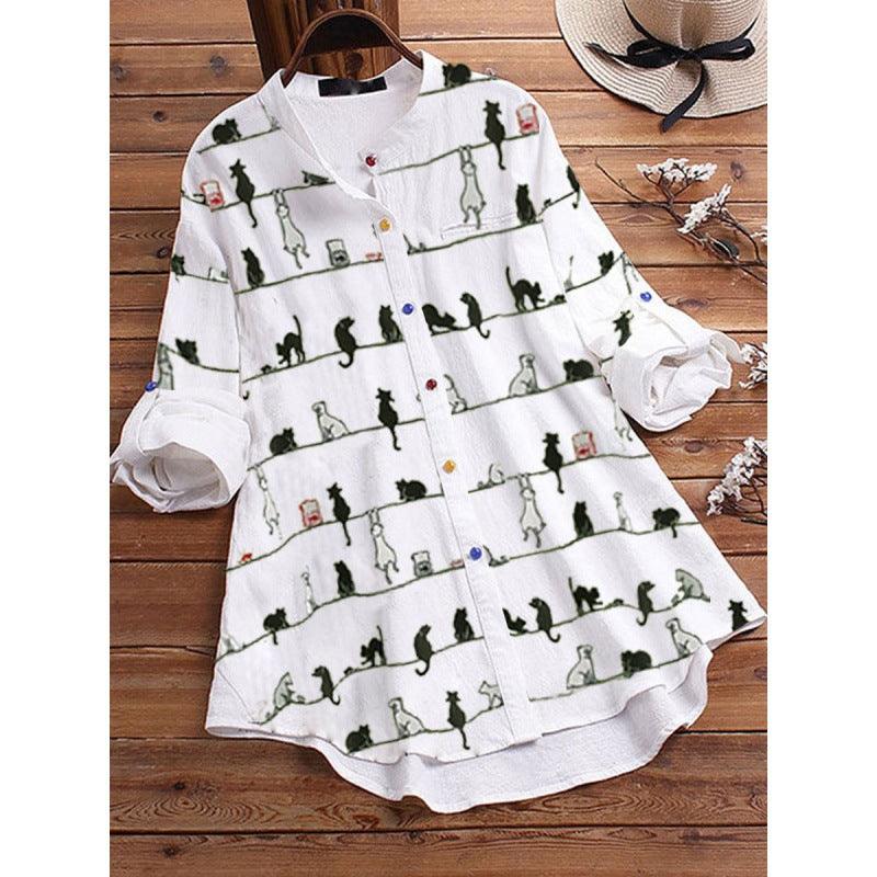 Spring New Cartoon Printed T-shirt Color Button Shirt - Nioor