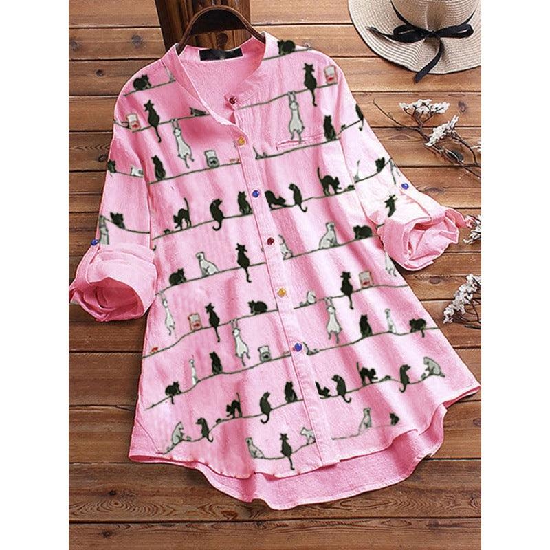 Spring New Cartoon Printed T-shirt Color Button Shirt - Nioor