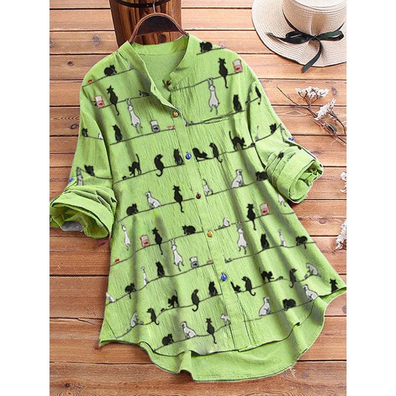 Spring New Cartoon Printed T-shirt Color Button Shirt - Nioor