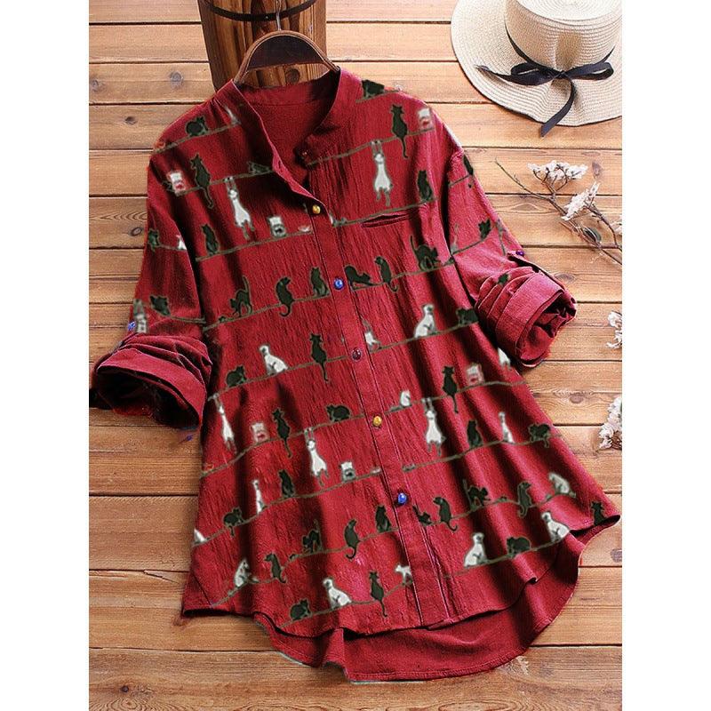 Spring New Cartoon Printed T-shirt Color Button Shirt - Nioor