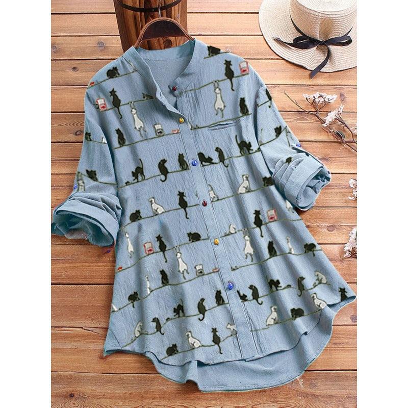 Spring New Cartoon Printed T-shirt Color Button Shirt - Nioor