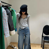 Spring New Korean Style Loose Tencel Ruffled Top Bottoming Shirt Long Sleeve - Nioor