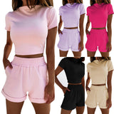 Spring New Women's Clothing Fashion Suit Two-piece Short Sleeve High Waist Cropped Shorts - Nioor