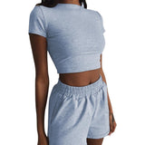 Spring New Women's Clothing Fashion Suit Two-piece Short Sleeve High Waist Cropped Shorts - Nioor