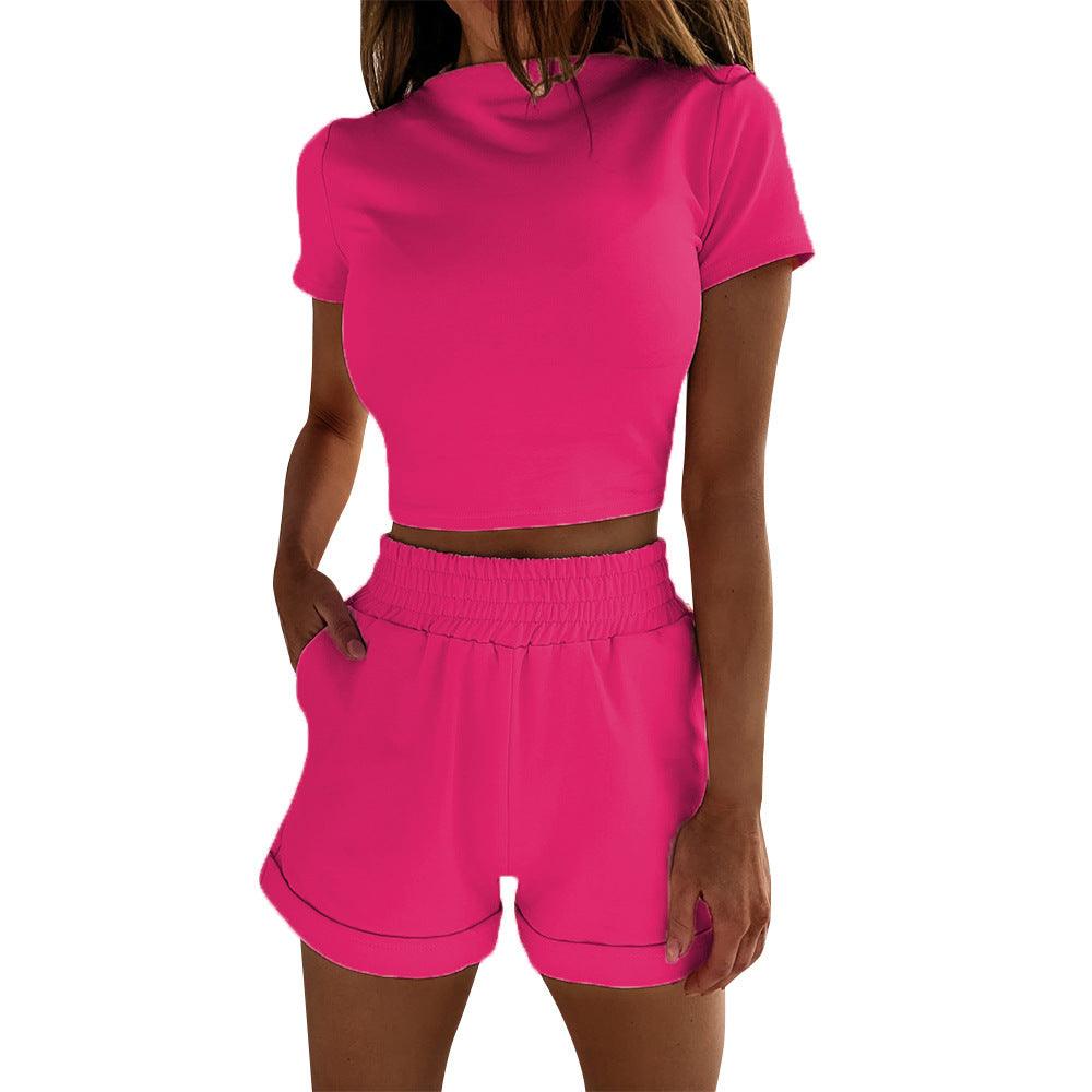 Spring New Women's Clothing Fashion Suit Two-piece Short Sleeve High Waist Cropped Shorts - Nioor