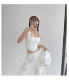 Square Collar Fishbone Waist Girdle Spaghetti-strap Camisole Top - Nioor