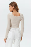 Square Neck Knit Cropped Long Sleeve T-Shirt - Nioor