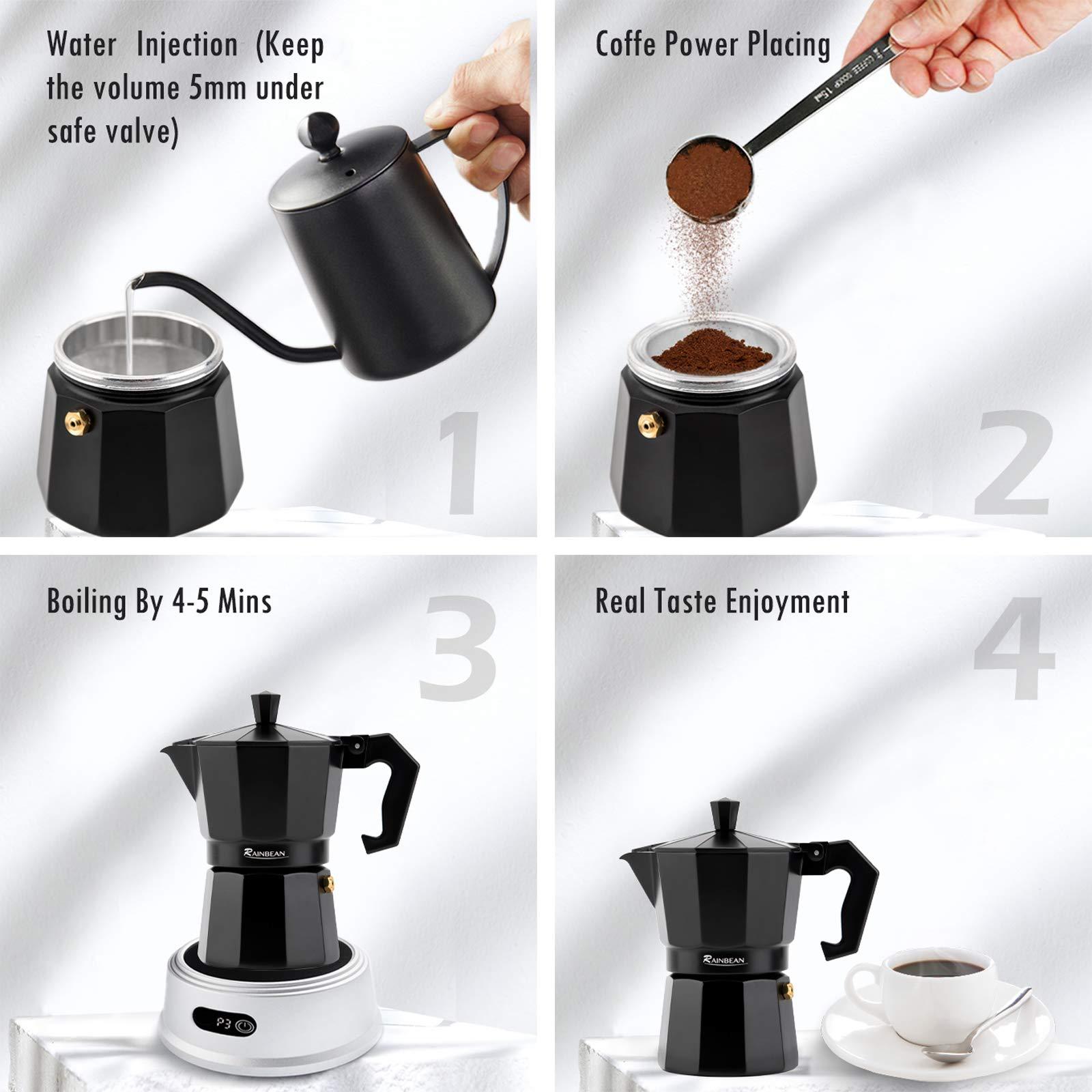 Stovetop Espresso Maker Espresso Cup Moka Pot Classic Cafe Maker Percolator Coffee Maker Italian Espresso for Gas or Electric Aluminum Black Gift package with 2 cups Amazon Platform Banned - Nioor