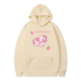 Strawberry Milk Print Long-sleeved Hoodie - Nioor