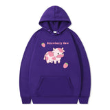 Strawberry Milk Print Long-sleeved Hoodie - Nioor