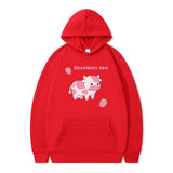 Strawberry Milk Print Long-sleeved Hoodie - Nioor