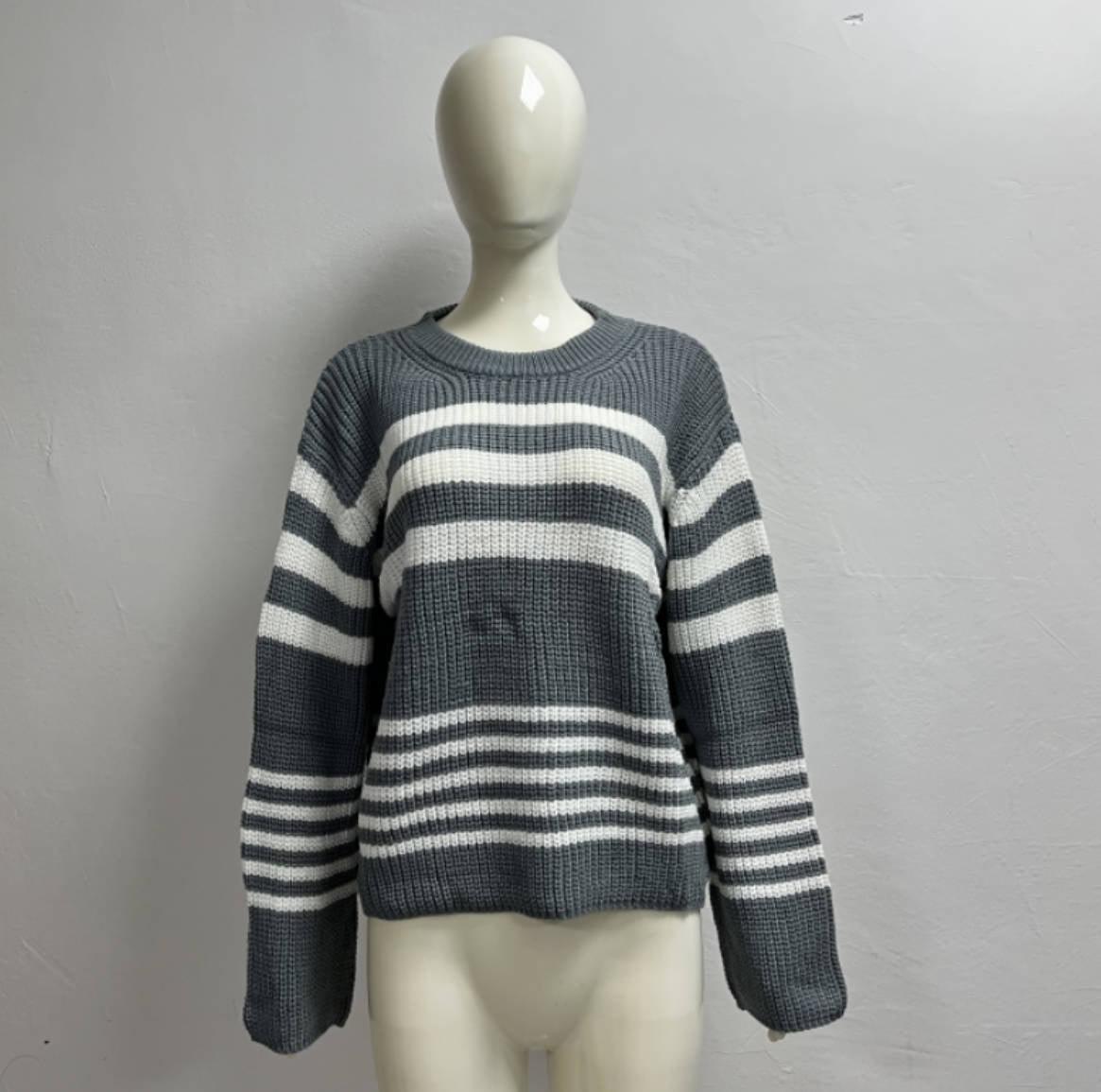 Striped Contrast Color Knitwear Casual All-matching Tops - Nioor