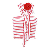 Striped Neck Strap Vest Three Dimensional Rose - Nioor