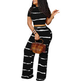 Striped Printed Sunken Stripe Navel Wide Leg Suit - Nioor