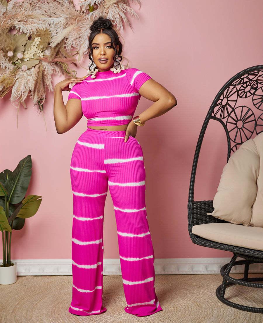 Striped Printed Sunken Stripe Navel Wide Leg Suit - Nioor